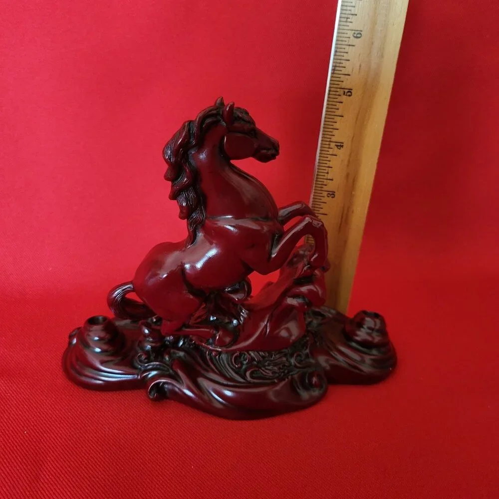 Vintage Carved Cherry Wood Horse Figure Pen Pencil Holder